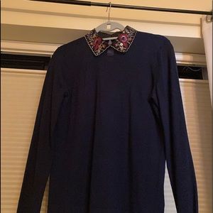 Club Monaco blue embellished merino wool sweater